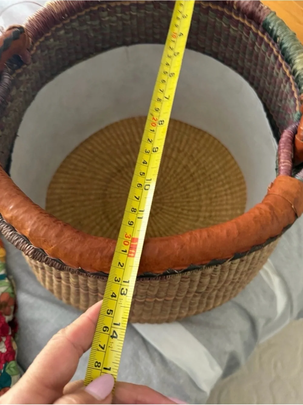 Handwoven Bolga Storage Basket in Brown and Green with Wrapped Handles